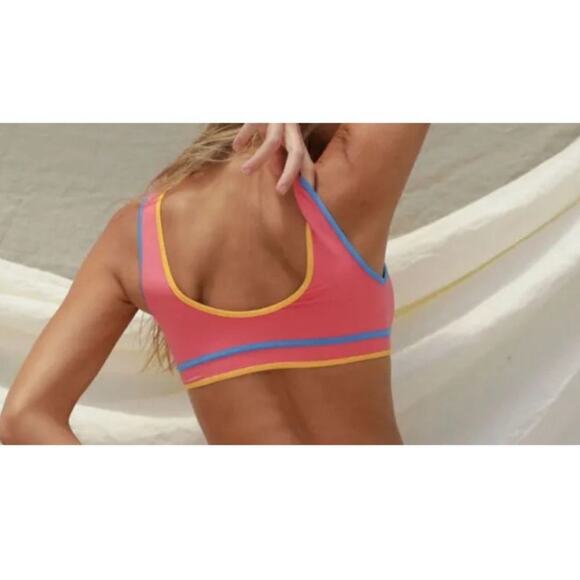 NWT Stone Fox Swim Dhalia Top In Honeycomb Sunset Pink Color Block Size XS - Picture 2 of 6